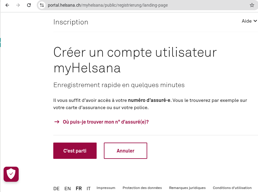 créer un compte client myHelsana